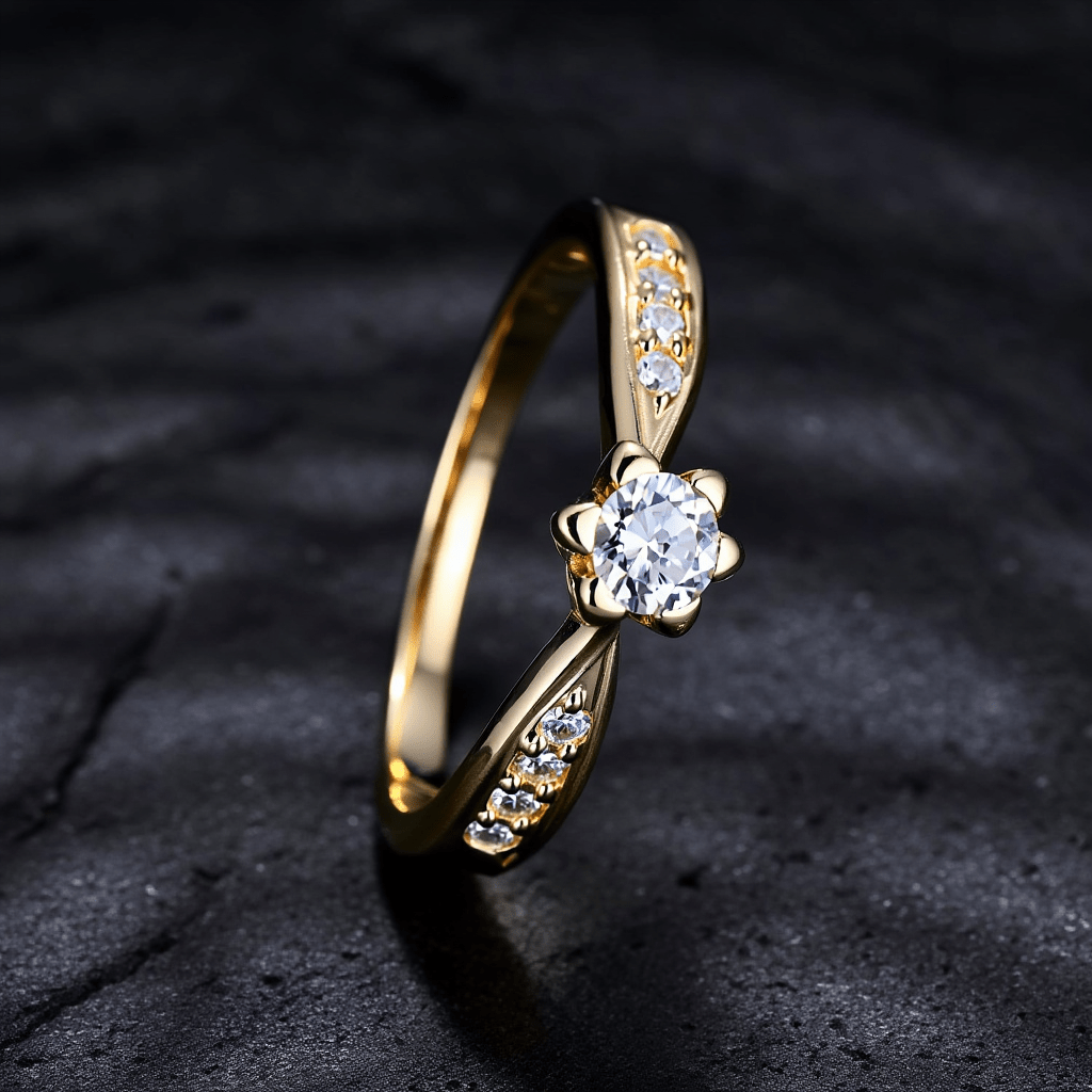 Anel Solitário Imperial em Ouro de 19kl com Zircónias (T16) - Loja do Ouro