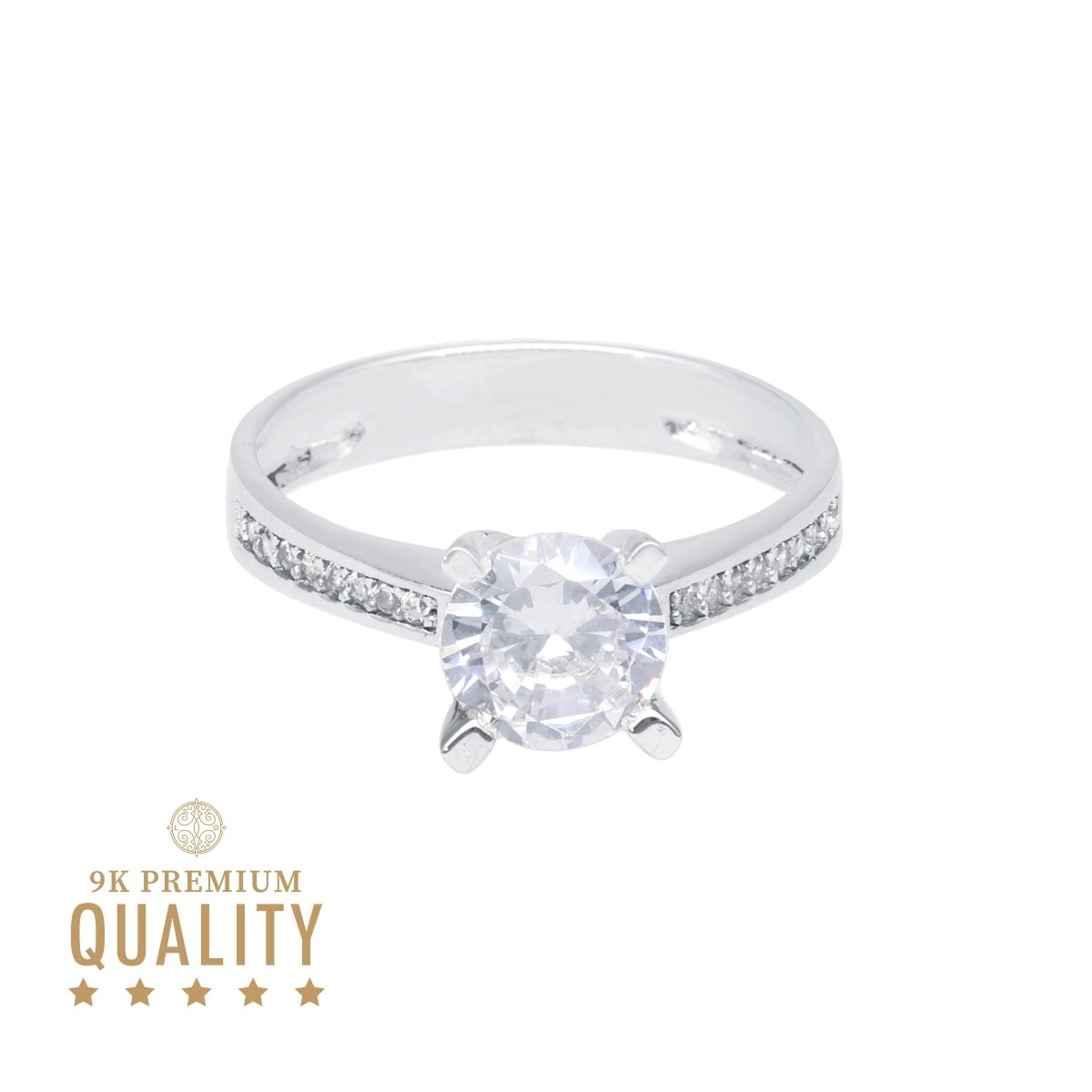 Anel Solitário Lady Emma em Ouro Branco 9kl com Zircónia (T12) - Loja do Ouro