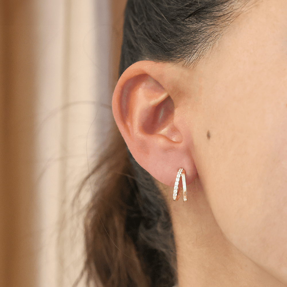 Argolas Duplas em Ouro 19kl com Zircónias (1.3cm) - Loja do Ouro