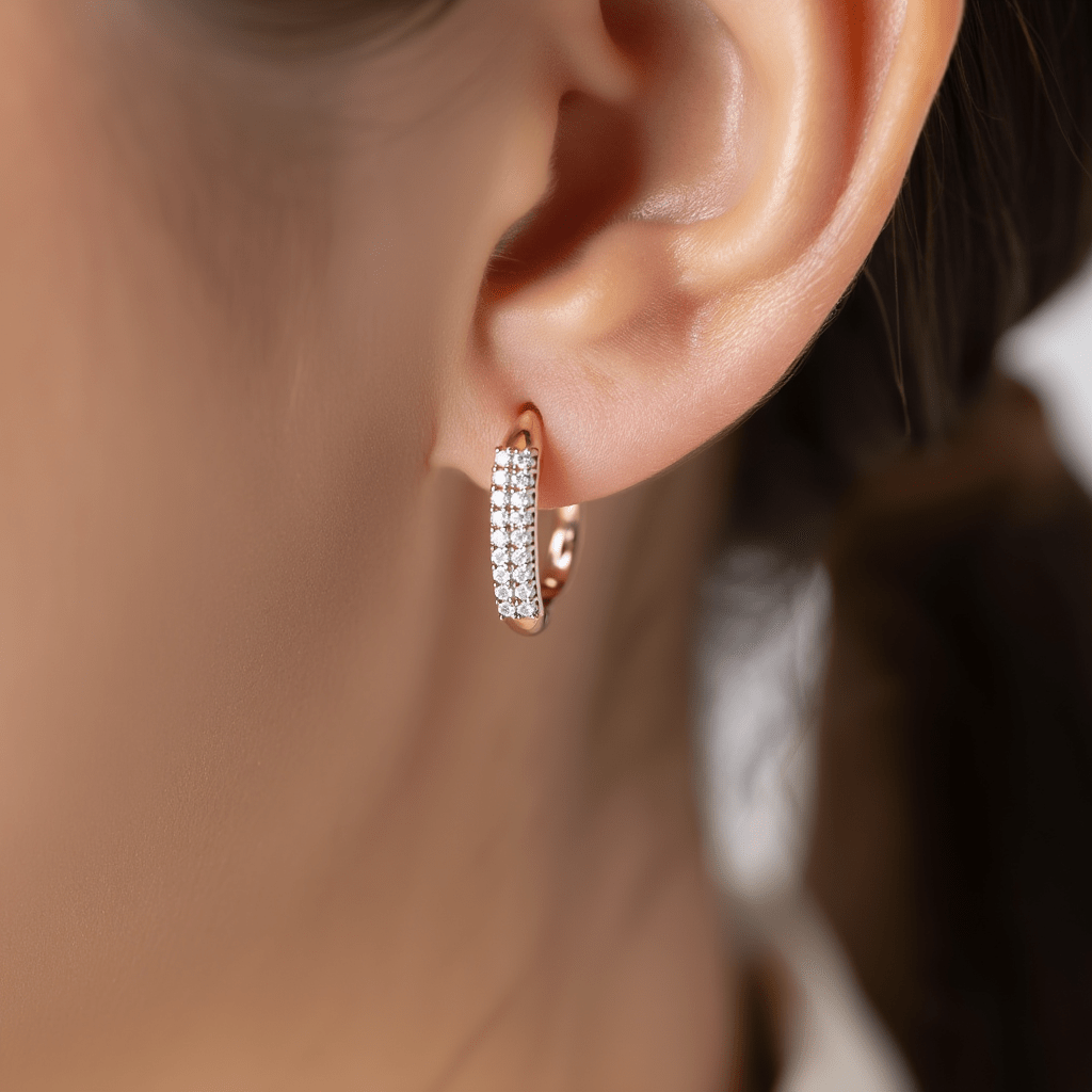 Brincos Bicolor em Ouro 19kl com Zircónias (1.5cm) - Loja do Ouro