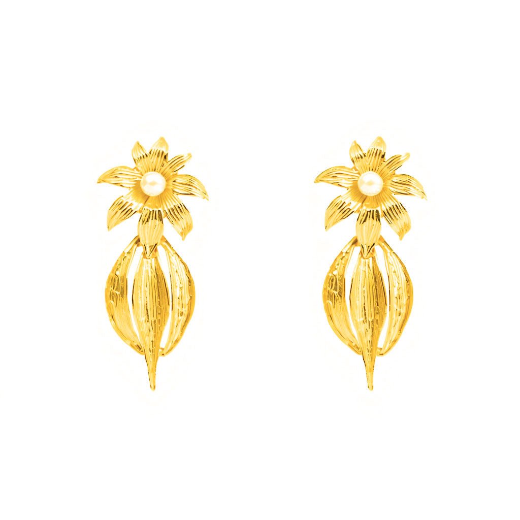 Brincos Bloom em Prata Dourada (5.5cm) - Loja do Ouro