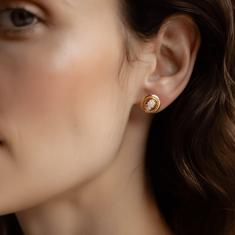 Brincos Camafeu em Ouro 19kl (1cm) - Loja do Ouro