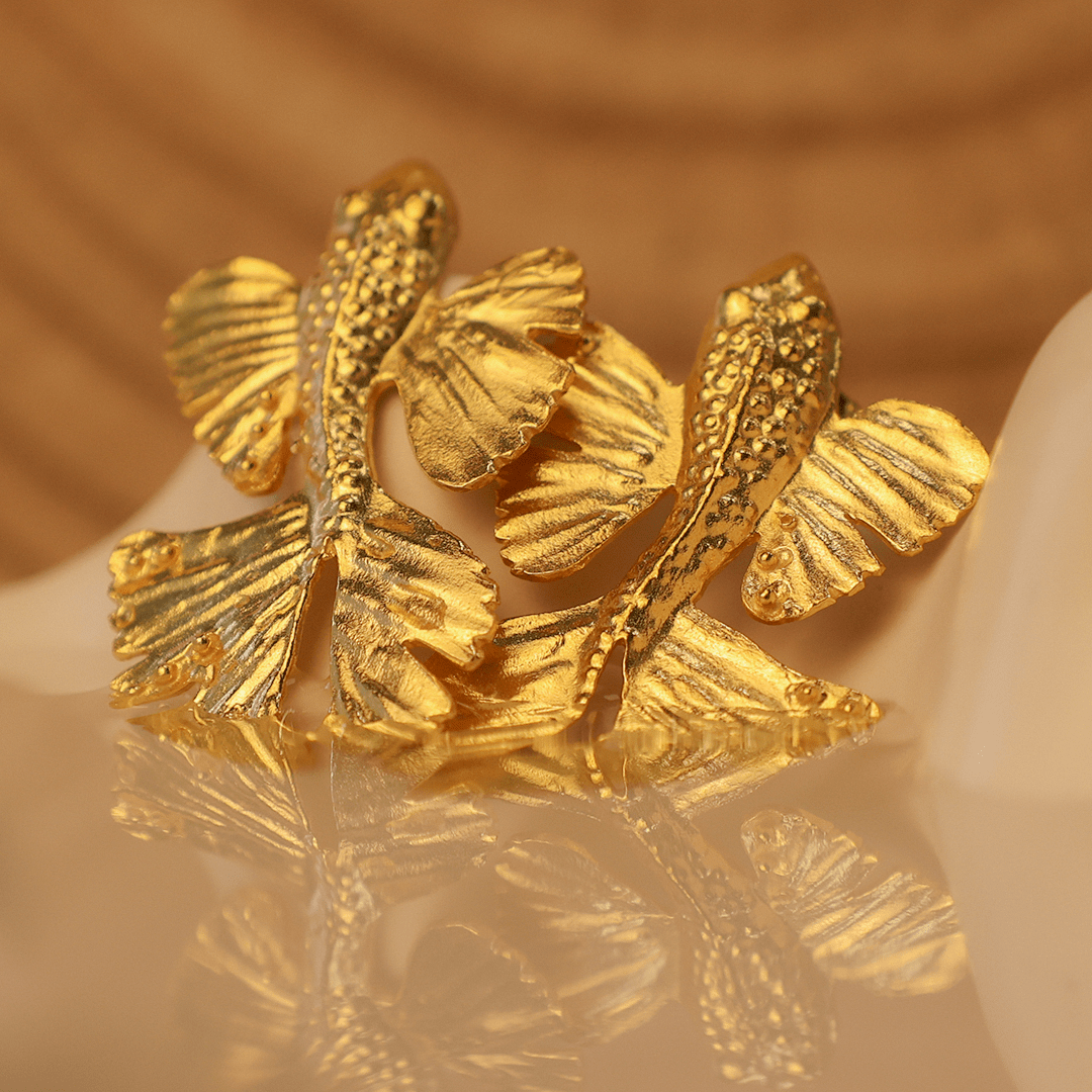 Brincos Carpa Koi em Prata Dourada - Loja do Ouro