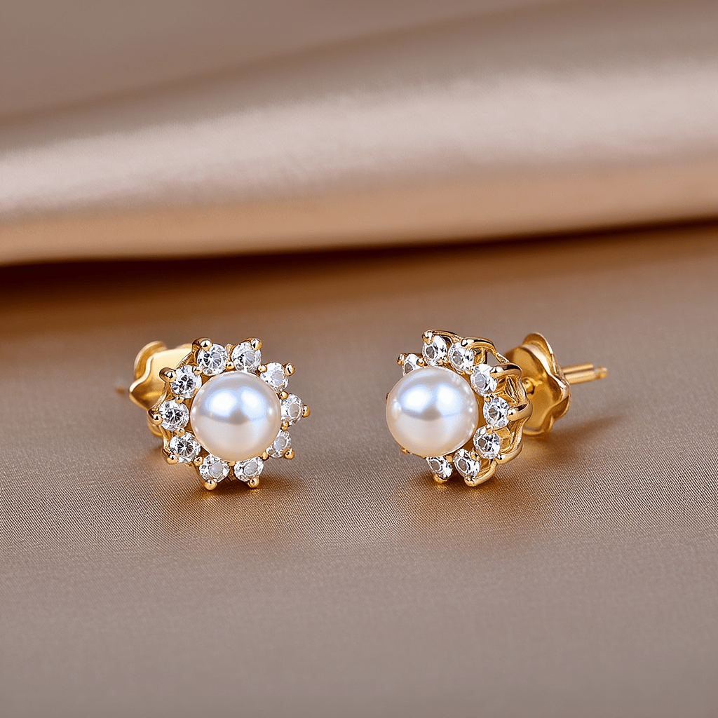 Brincos Chuveiro em Ouro 19kl com Pérola e Zirconias (1cm) - Loja do Ouro