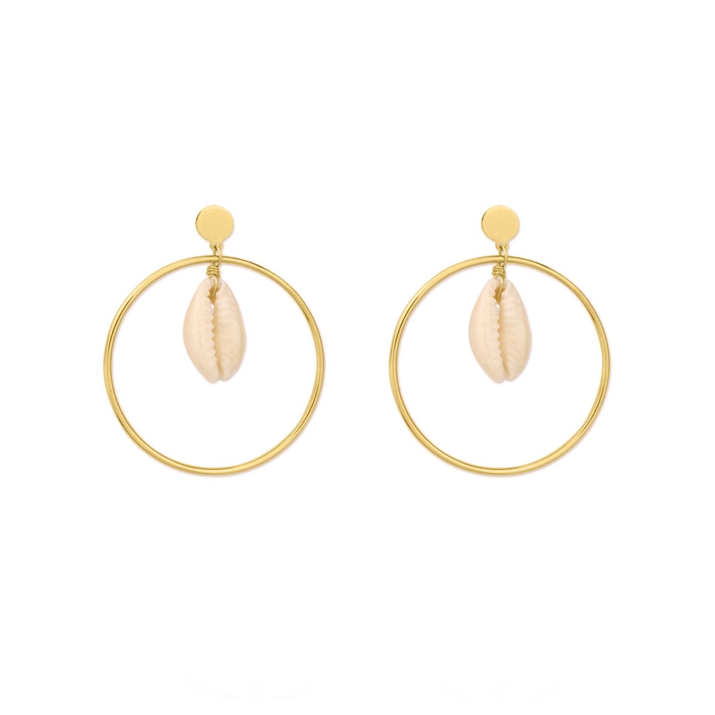 Brincos Círculo em Prata Dourada com Buzio - Loja do Ouro