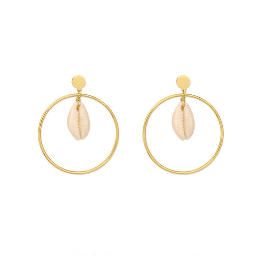 Brincos Círculo em Prata Dourada com Buzio - Loja do Ouro