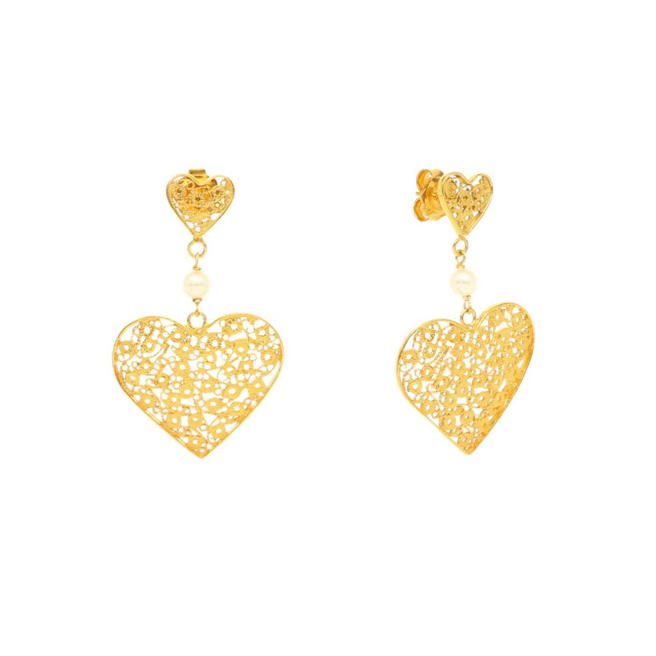 Brincos Coração do Norte em Prata Dourada (4cm) - Loja do Ouro