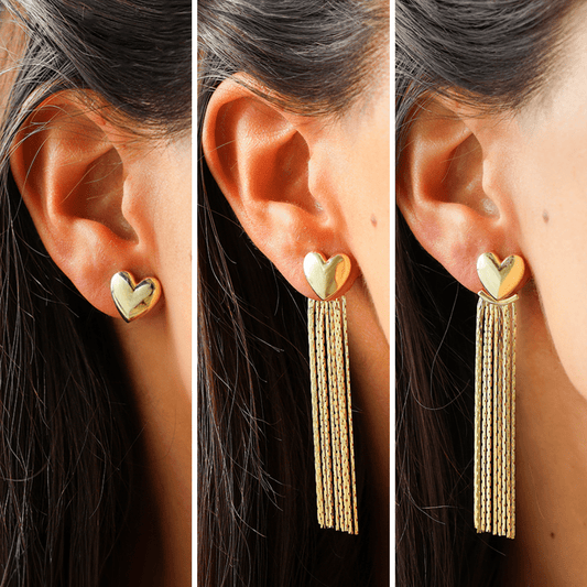 Brincos Coração em Prata Dourada Três Feitios - Loja do Ouro