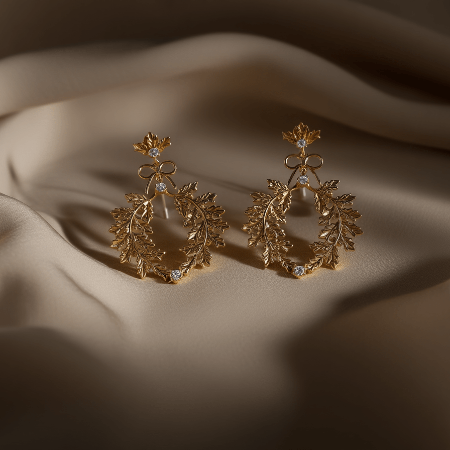 Brincos Coroa de Louros em Prata Dourada - Loja do Ouro