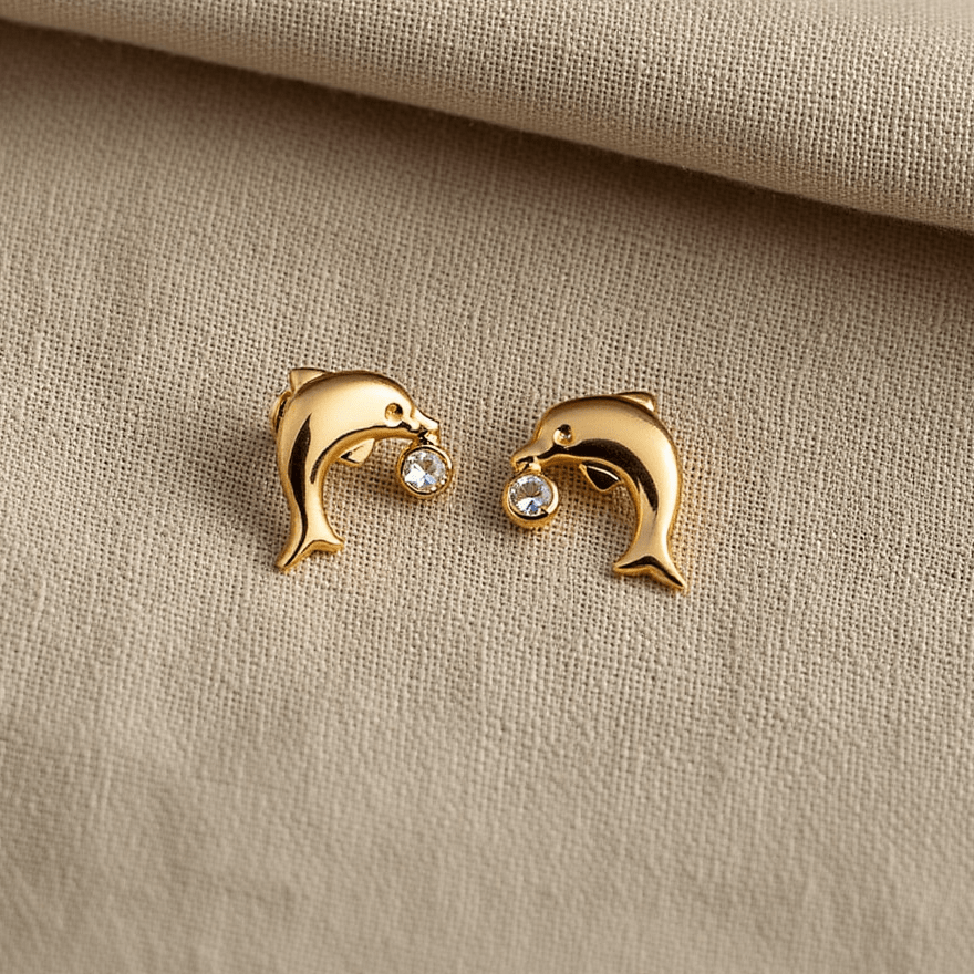 Brincos em Ouro 19kl com Golfinhos e Zircónias (0.7cm) - Loja do Ouro