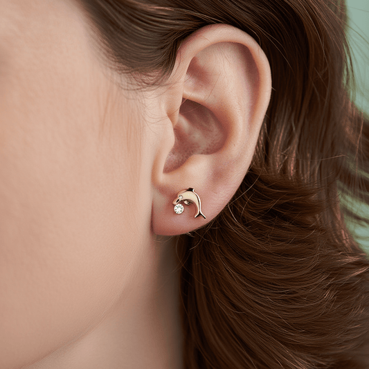 Brincos em Ouro 19kl com Golfinhos e Zircónias (0.7cm) - Loja do Ouro