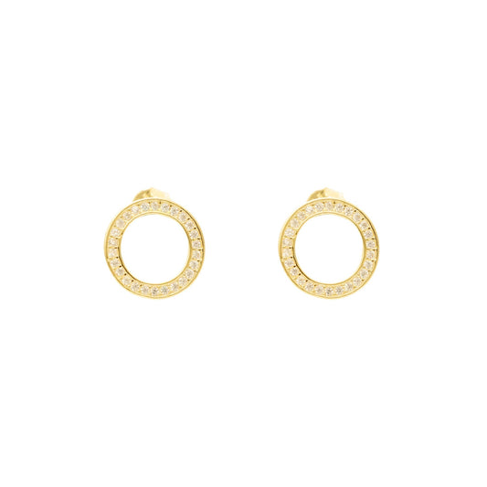 Brincos em Prata Dourada com Circulo cravejado de Zircónias - Loja do Ouro