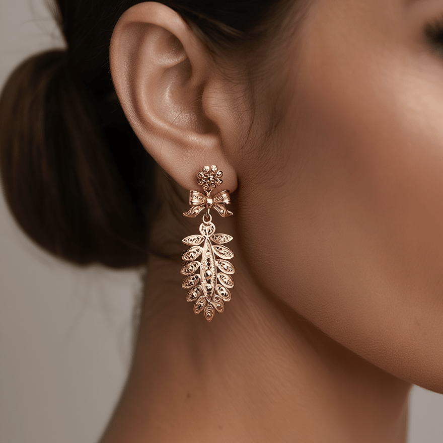 Brincos Espiga em Prata Dourada (4cm) - Loja do Ouro