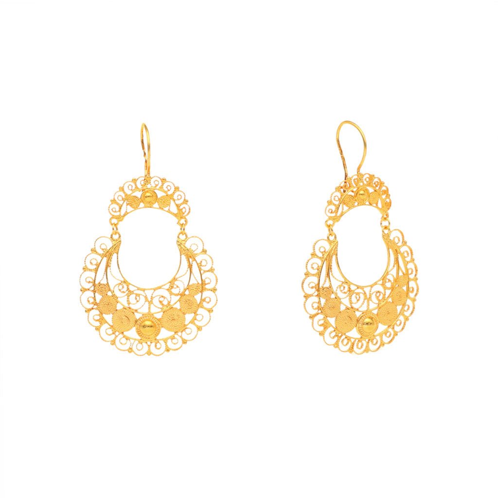 Brincos Flor de Viana em Prata Dourada (5.1cm) - Loja do Ouro