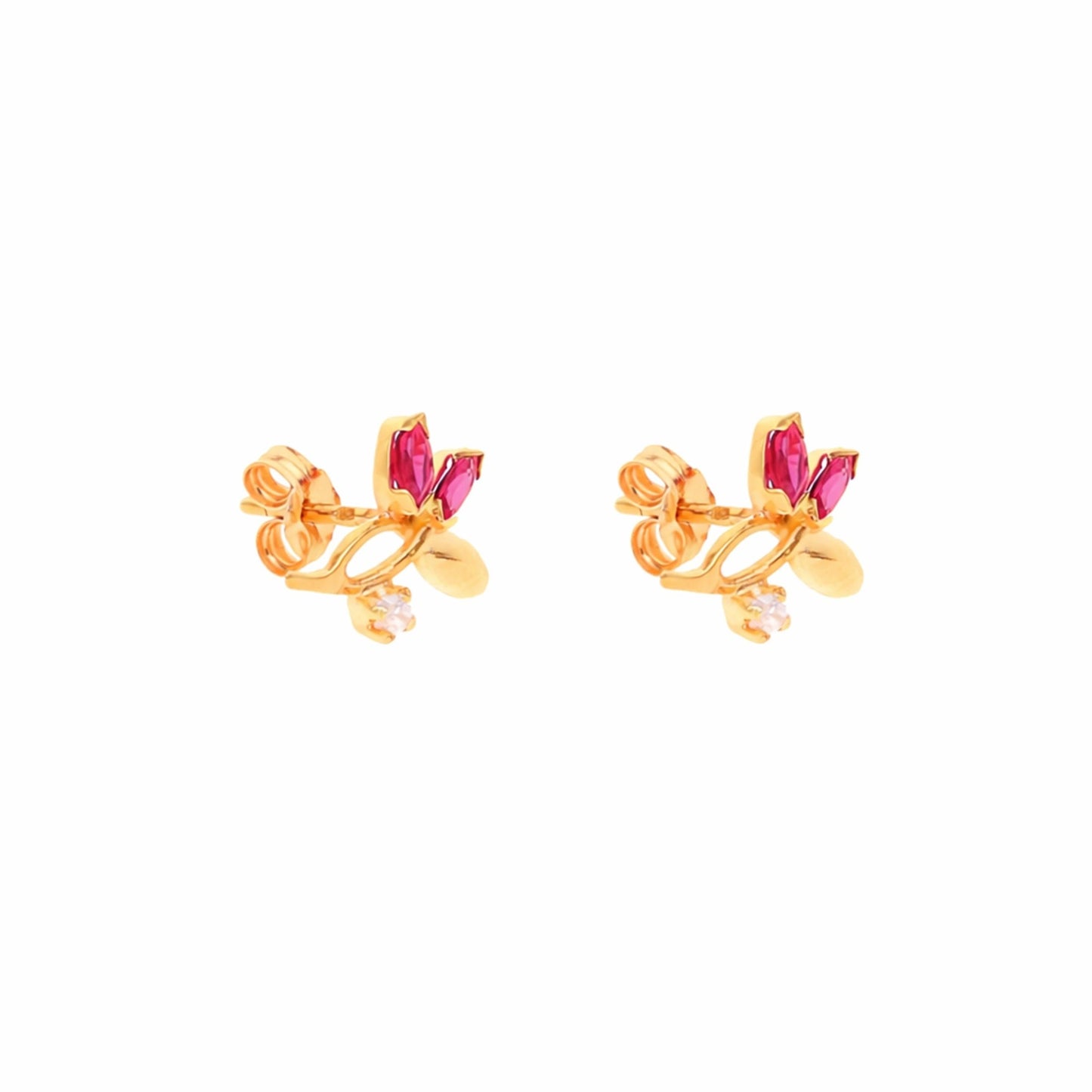 Brincos Flor em Ouro 19kl com Topázios Rosa e Zircónias - Loja do Ouro