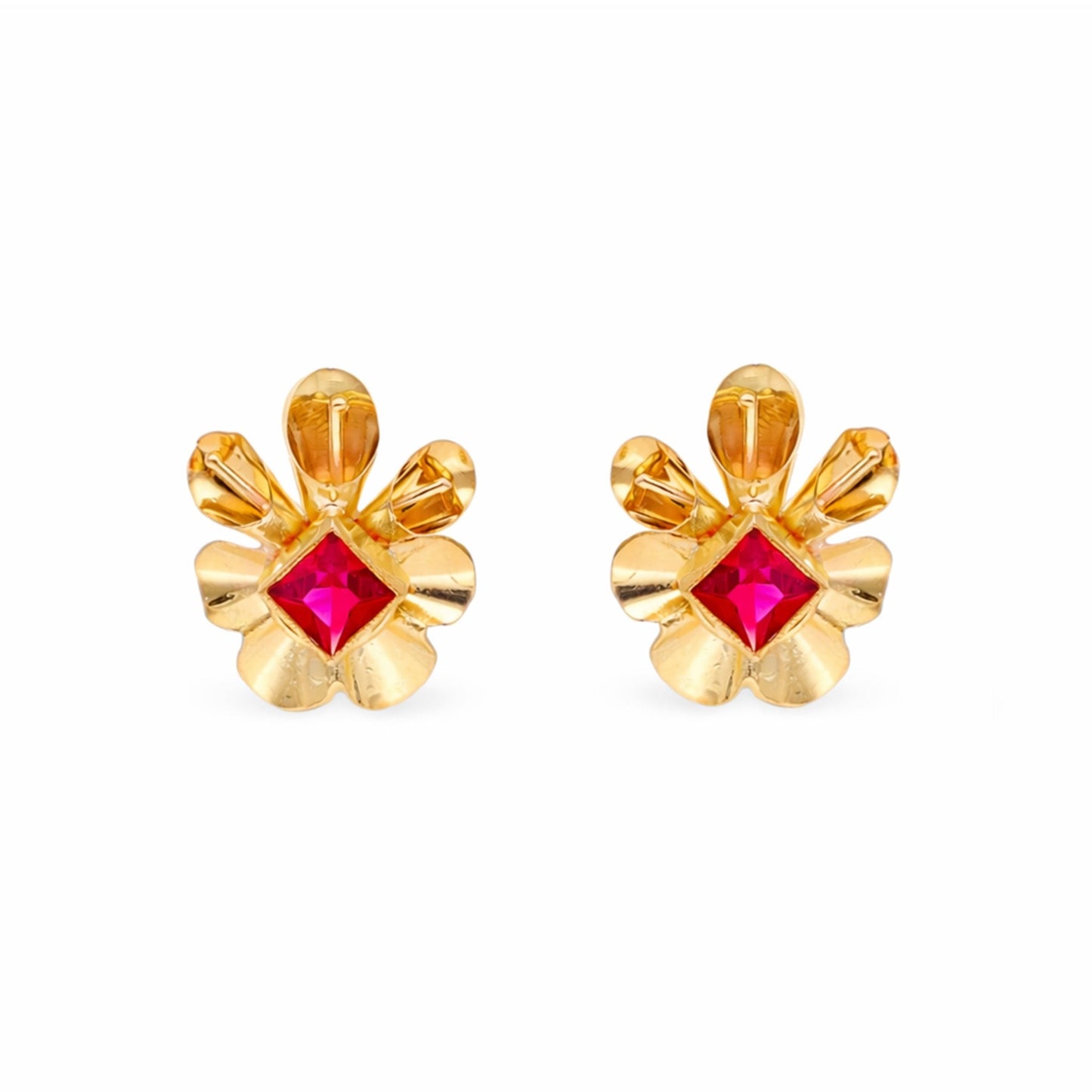 Brincos Flor em Ouro 19kl com Zirconia Vermelha - Loja do Ouro