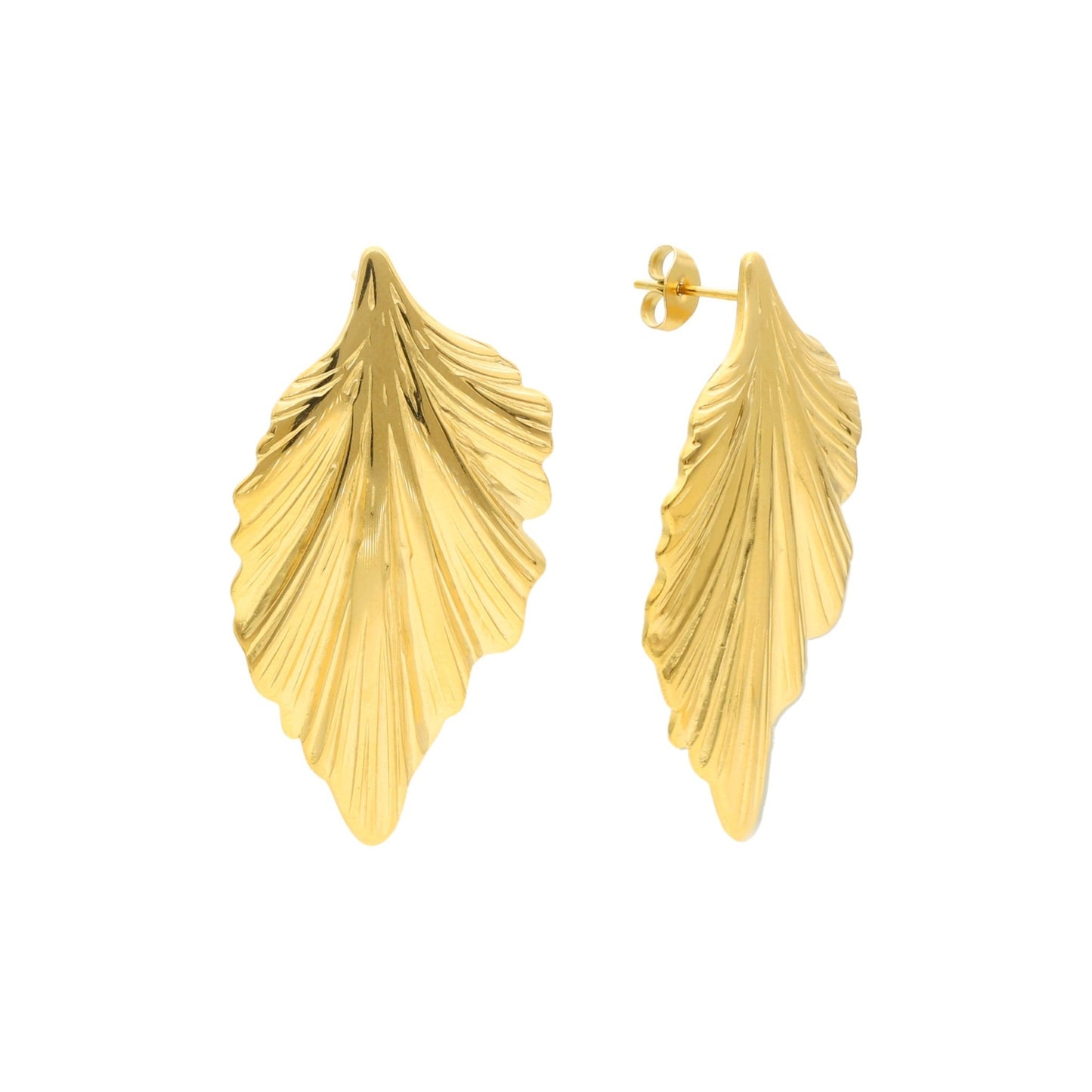 Brincos Folha em Aço Dourado - Loja do Ouro