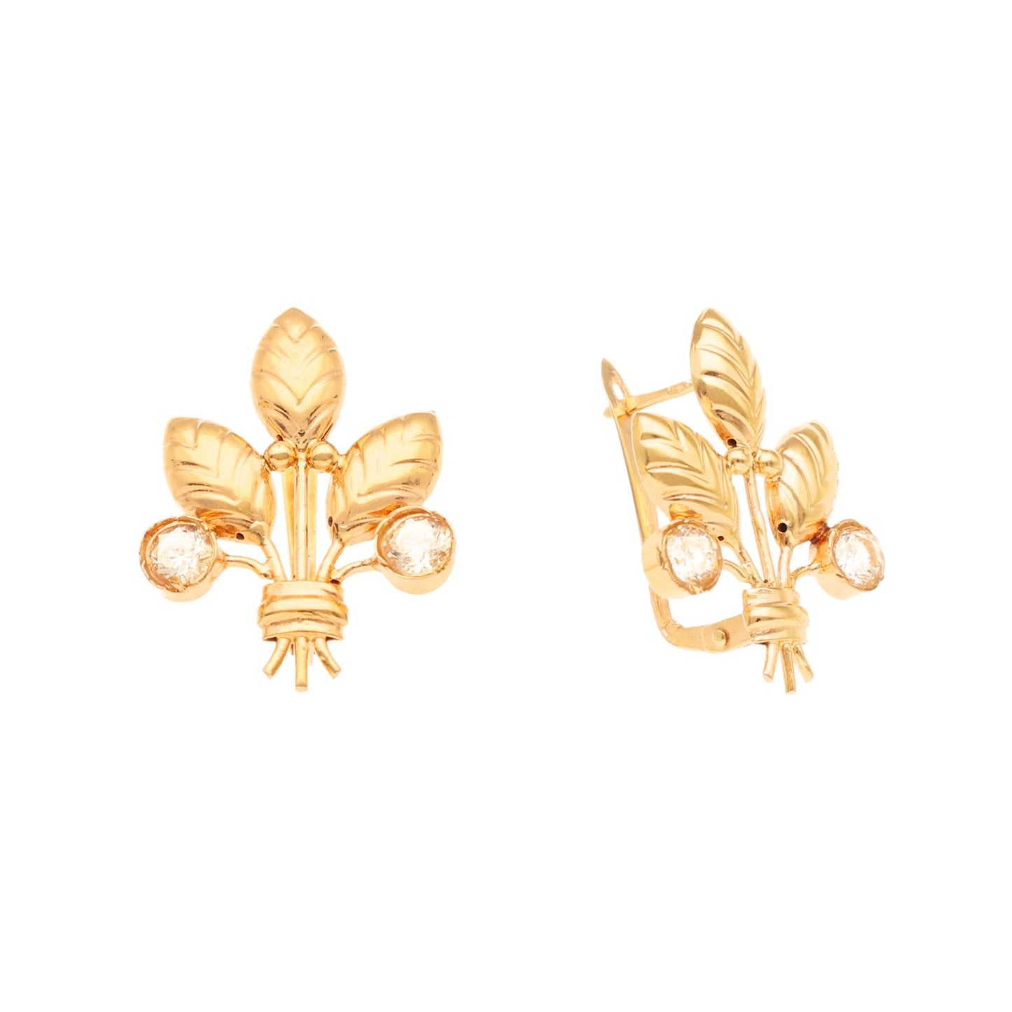 Brincos Folha em Ouro 19kl com Zircónias - Loja do Ouro