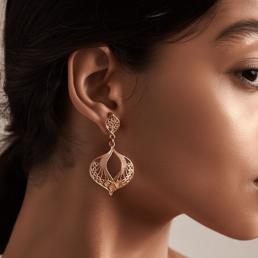 Brincos Guitarra Portuguesa em Prata Dourada - Loja do Ouro