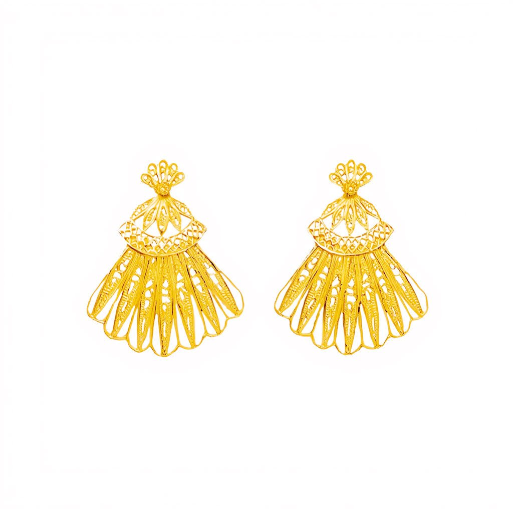 Brincos Leque em Prata Dourada (3.6cm) - Loja do Ouro