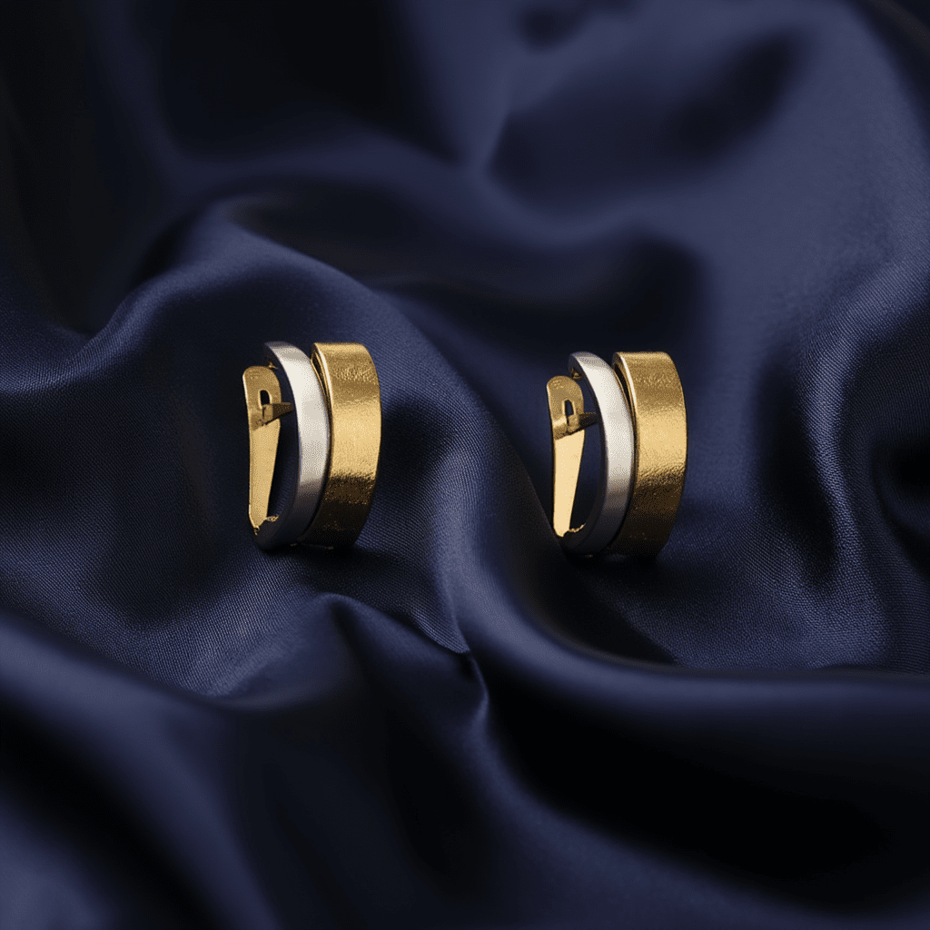 Brincos Meia Argola Bicolor em Ouro 19kl (1.3cm) - Loja do Ouro