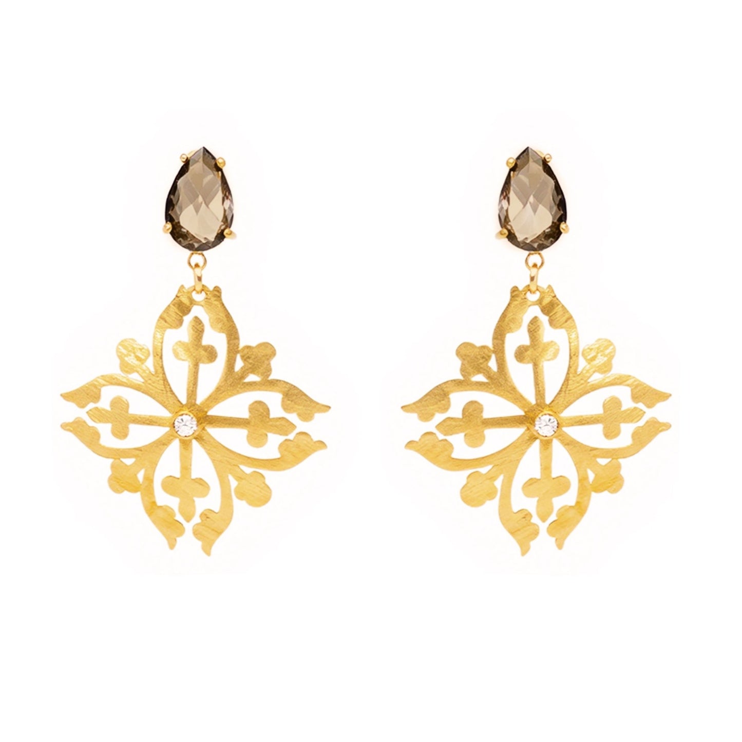 Brincos Nefertiti em Prata Dourada com Zircão - Loja do Ouro