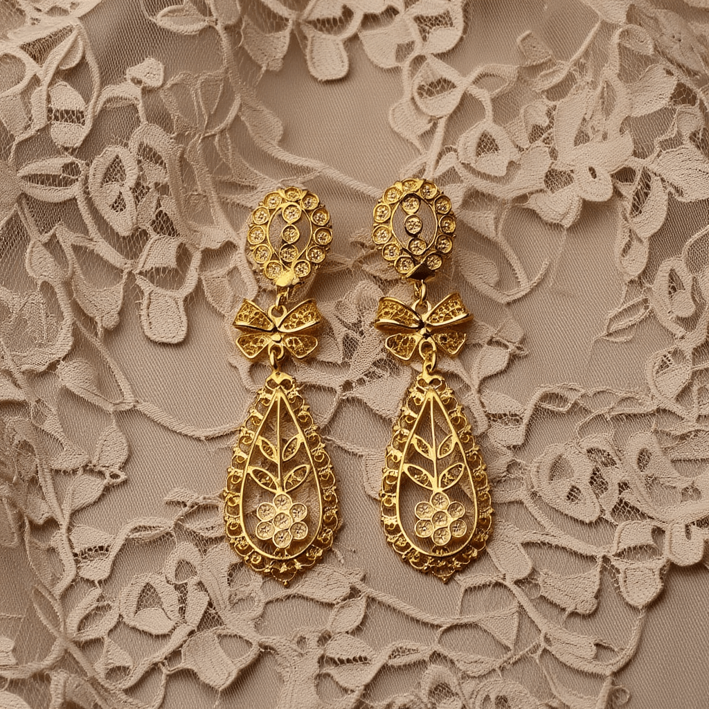 Brincos Portuguesa em Prata Dourada (5.8cm) - Loja do Ouro