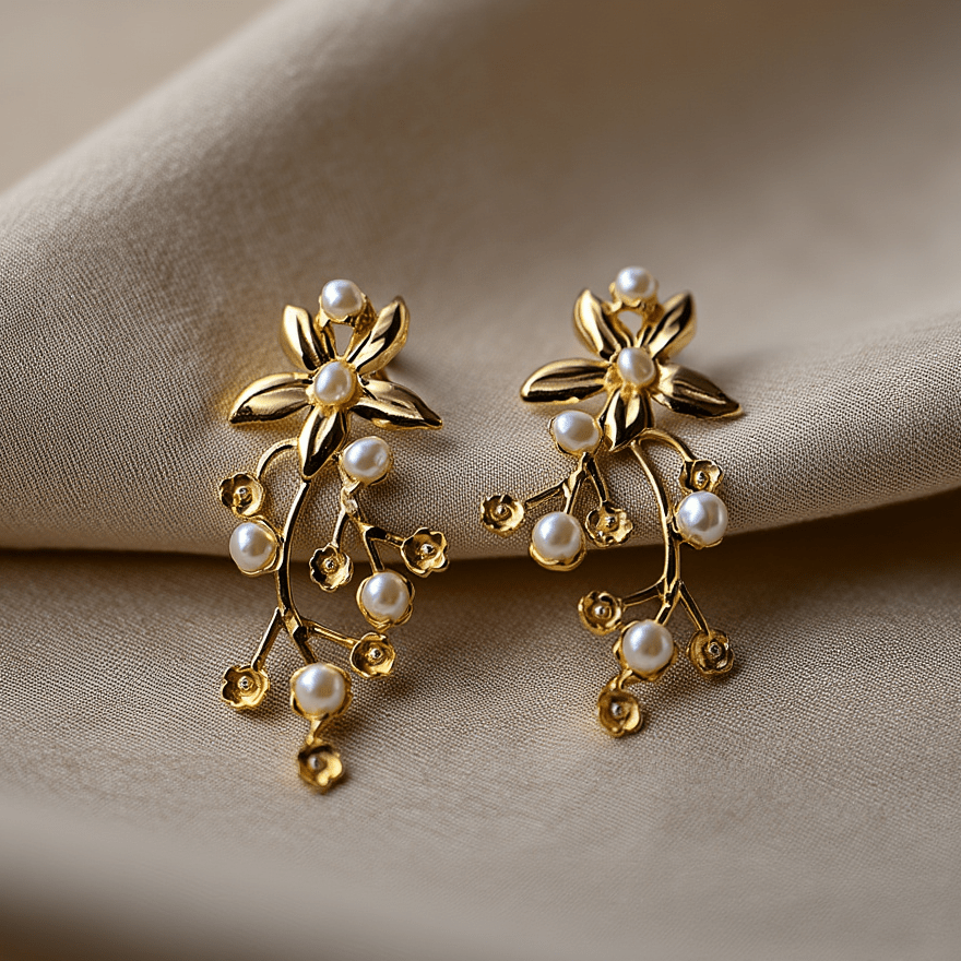 Brincos Primavera em Prata Dourada (5cm) - Loja do Ouro