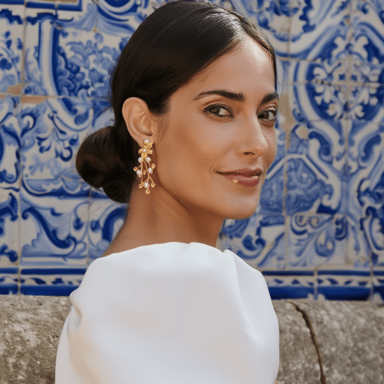 Brincos Primavera em Prata Dourada (5cm) - Loja do Ouro