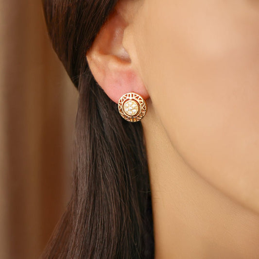 Brincos Redondos em Ouro 19kl com Zircónias - Loja do Ouro