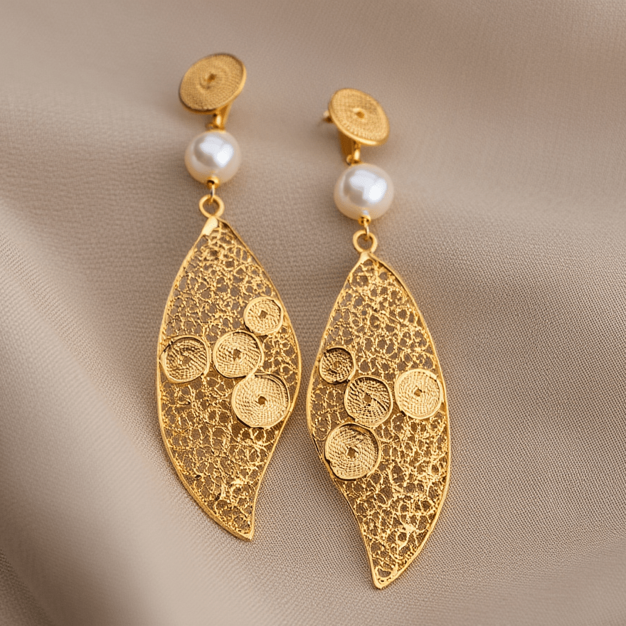 Brincos Sopro de Viana em Prata Dourada (6.2cm) - Loja do Ouro