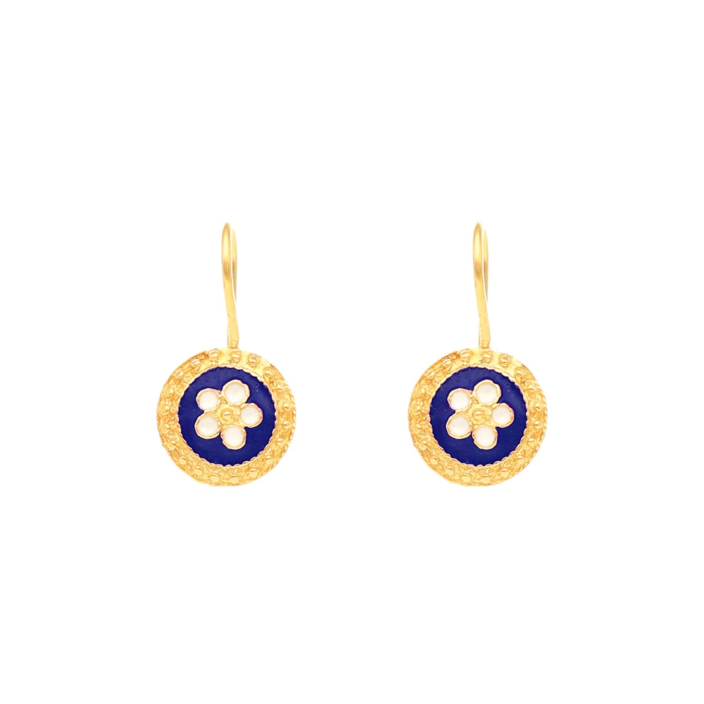 Brincos Tradição com Caramujos em Prata e Motivos Florais (Azul) - Loja do Ouro