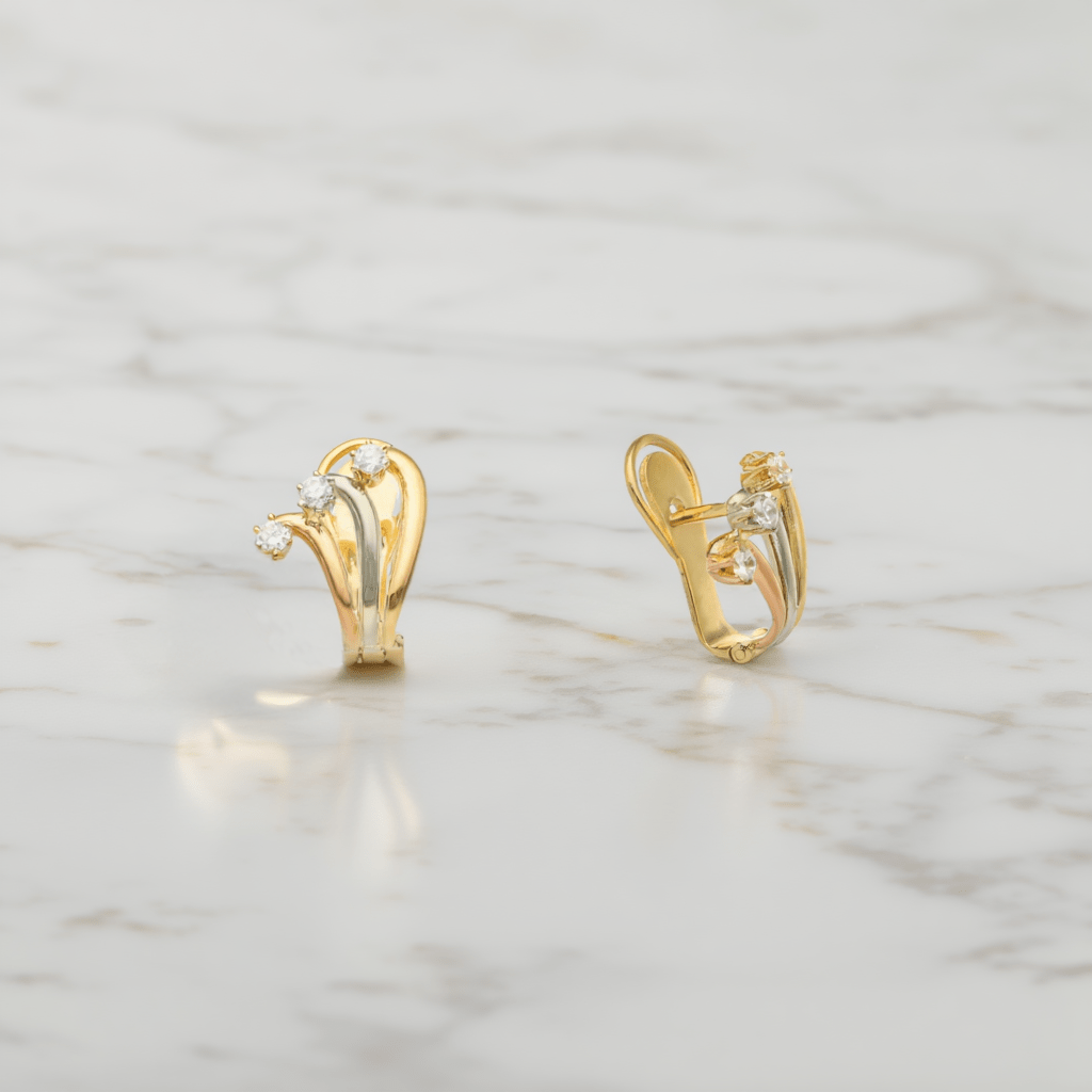 Brincos Tricolor em Ouro 19kl com Zircónias - Loja do Ouro