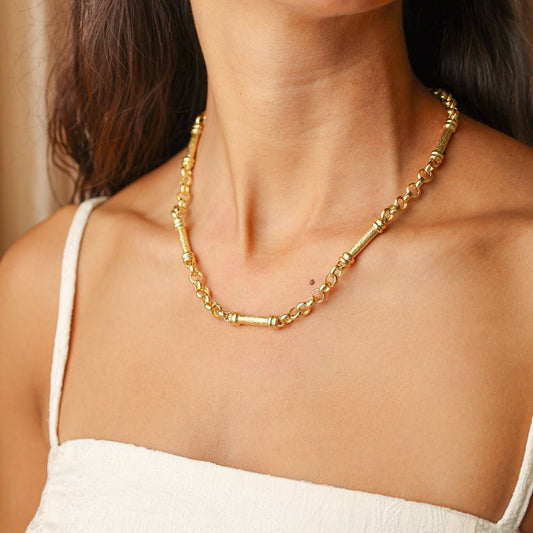 Colar em Ouro 19kl com Elos Portugueses e Traves (46cm) - Loja do Ouro