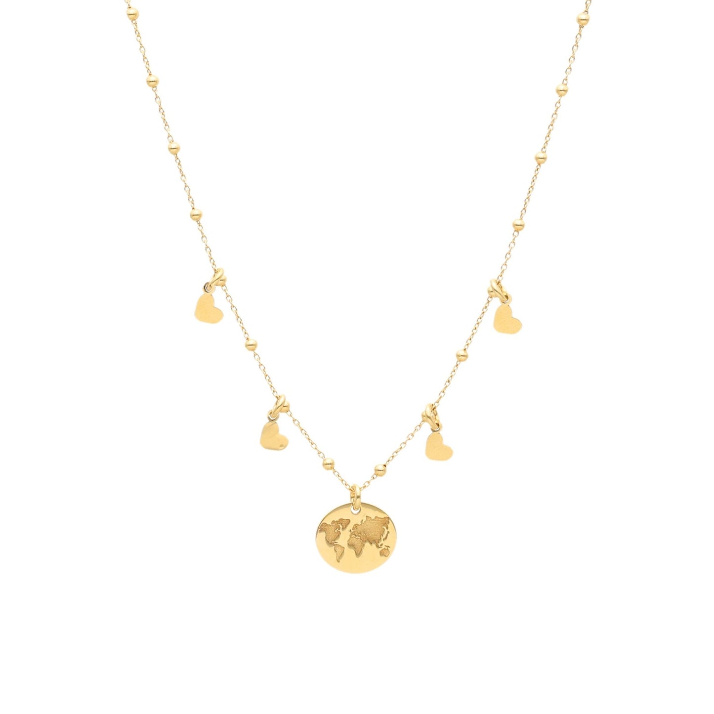 Colar em Prata Dourada com Mundo e Corações - Loja do Ouro