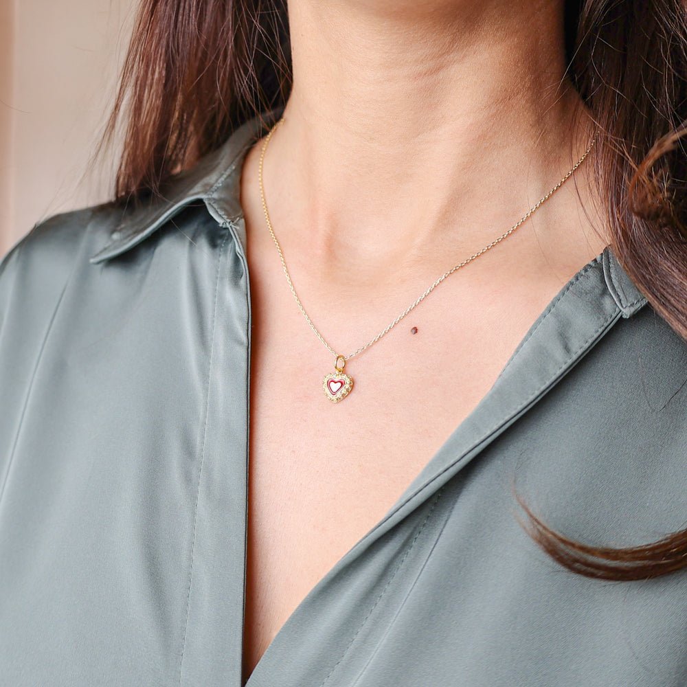 Conjunto Coração Caramujos em Prata com Esmalte Vermelho - Loja do Ouro