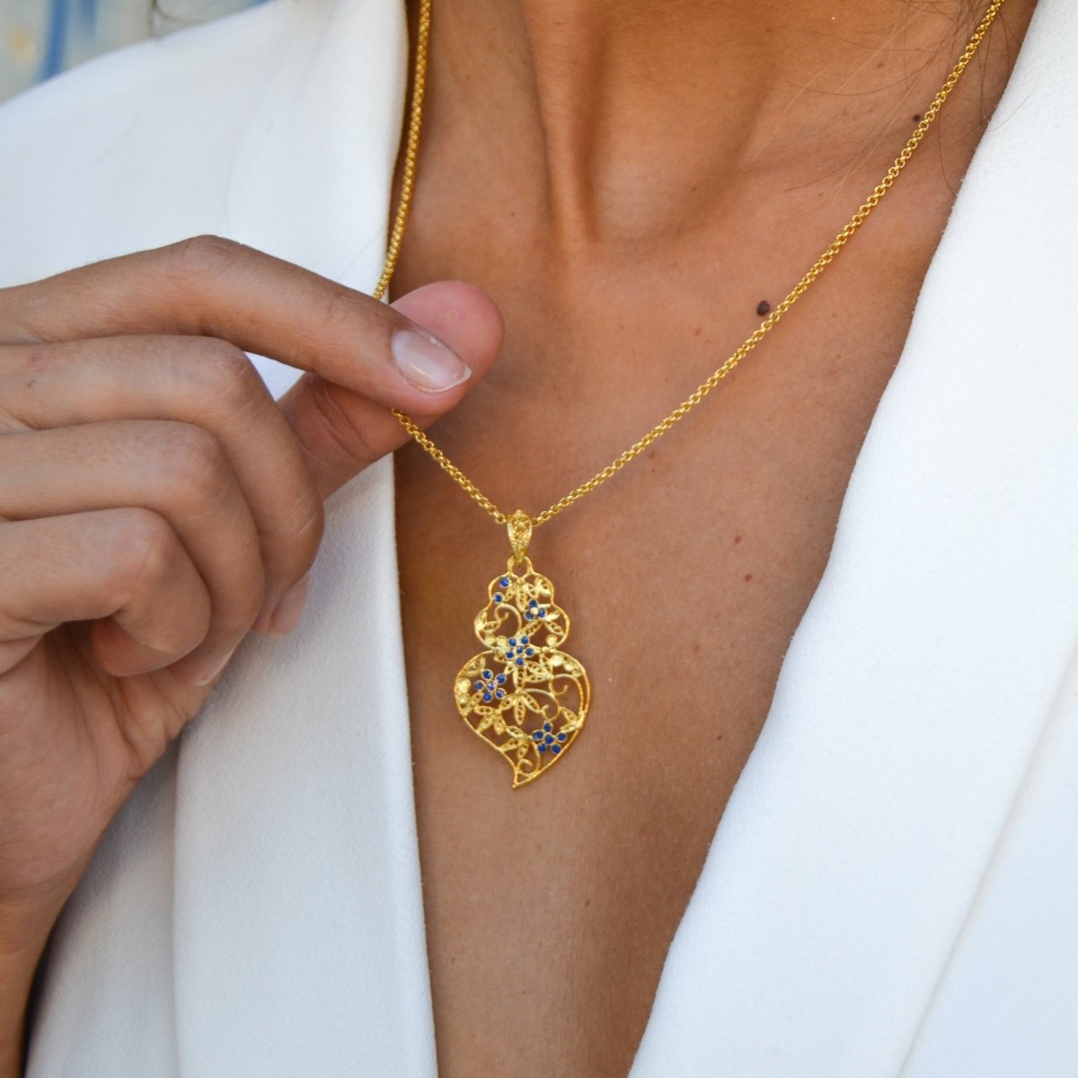 Conjunto Coração de Viana em Prata Dourada e Esmalte Azul - Loja do Ouro