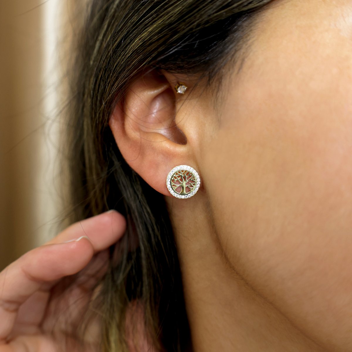 Conjunto Fio e Brincos Arvore da Vida em Prata Dourada e Zircónias - Loja do Ouro