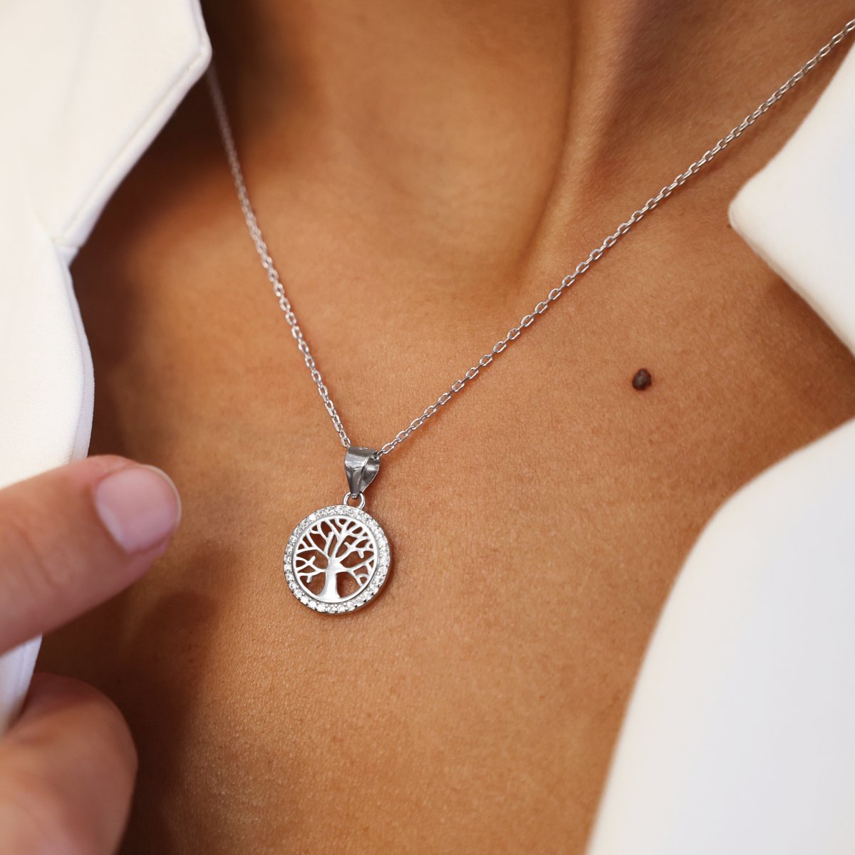 Conjunto Fio e Brincos Arvore da Vida em Prata e Zircónias - Loja do Ouro