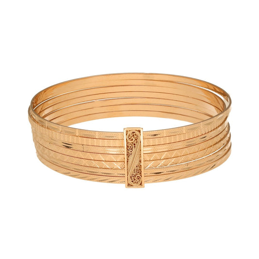 Conjunto Sete Escravas Lapidadas em Ouro 19kl com Trave em Filigrana - Loja do Ouro