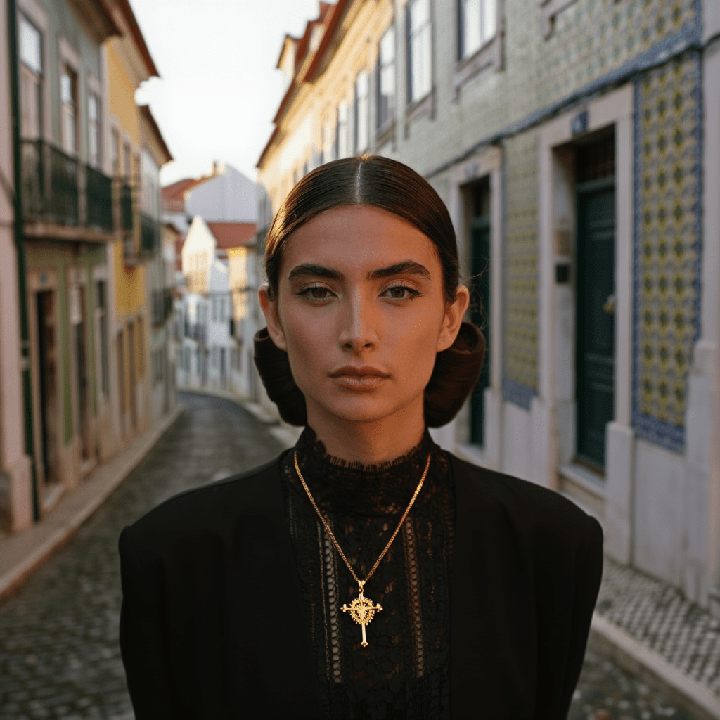 Crucifixo Rosa Madrugada em Prata Dourada (5cm) - Loja do Ouro