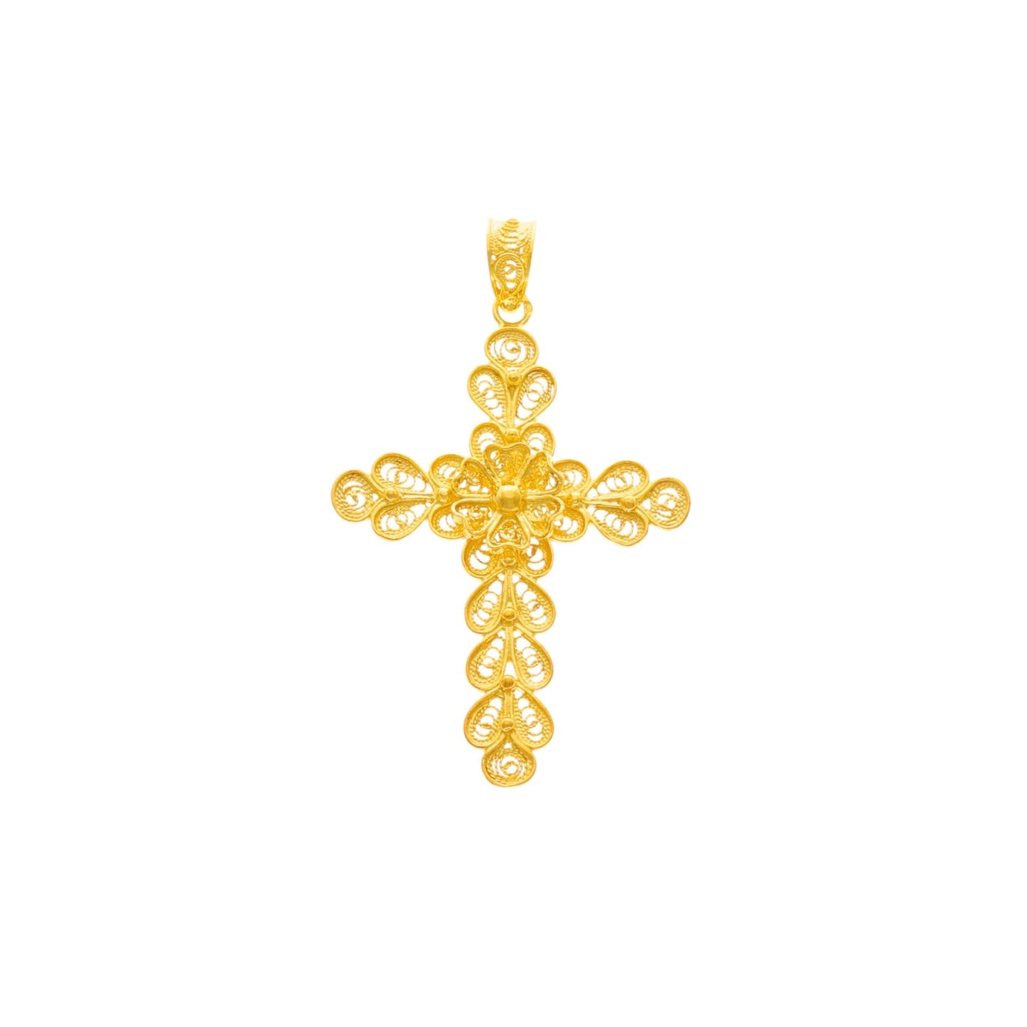 Cruz Renda de Luz em Prata Dourada (5cm) - Loja do Ouro