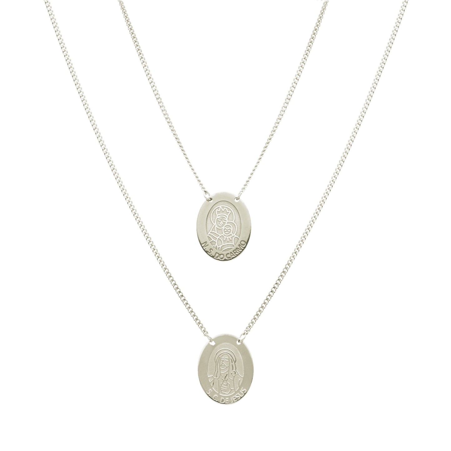 Escapulário Oval em Prata com Medalhas Religiosas - Loja do Ouro