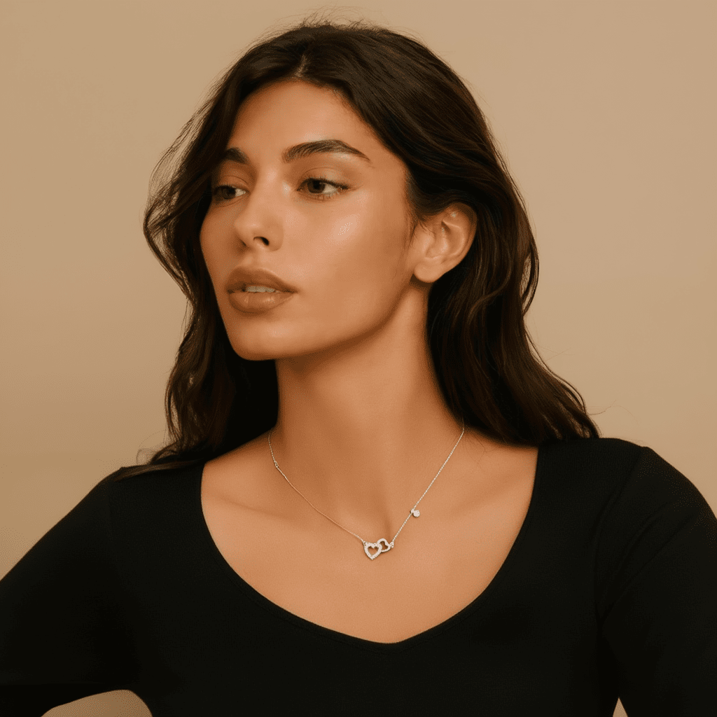 Fio Amor Eterno em Prata com Dois Corações (45cm) - Loja do Ouro