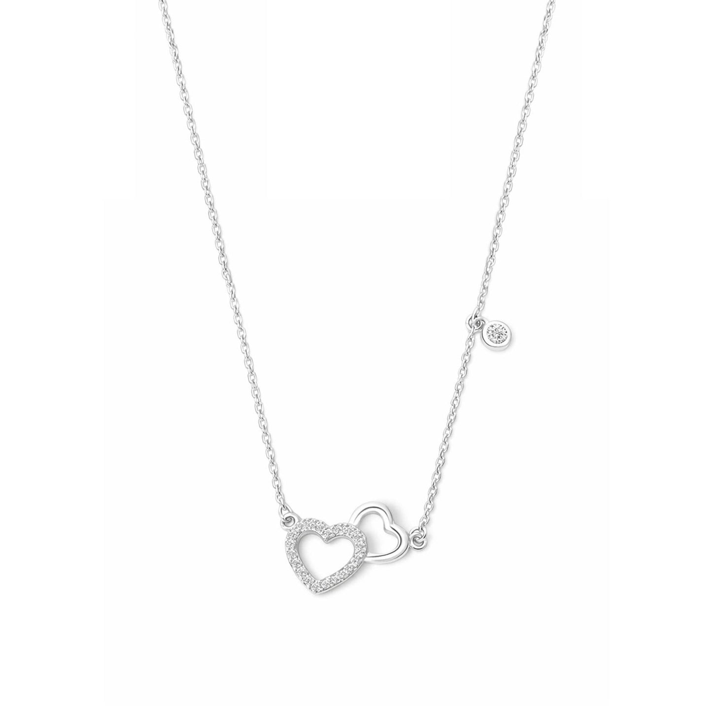 Fio Amor Eterno em Prata com Dois Corações (45cm) - Loja do Ouro