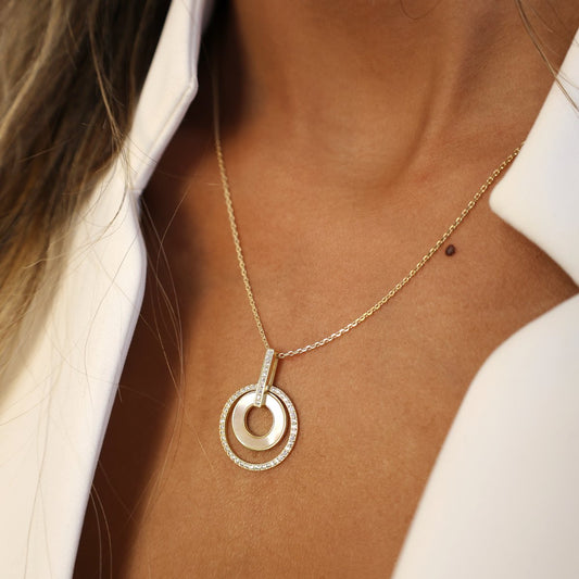 Fio Circulo Duplo em Prata com Madreperola e Zirconias - Loja do Ouro