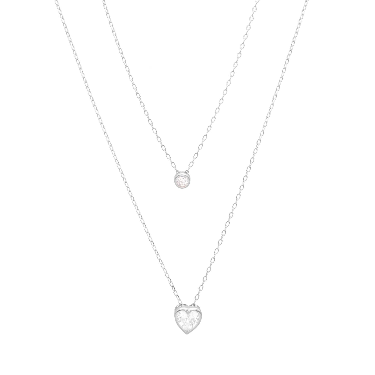 Fio Duplo em Prata com Zircão e Coração - Loja do Ouro