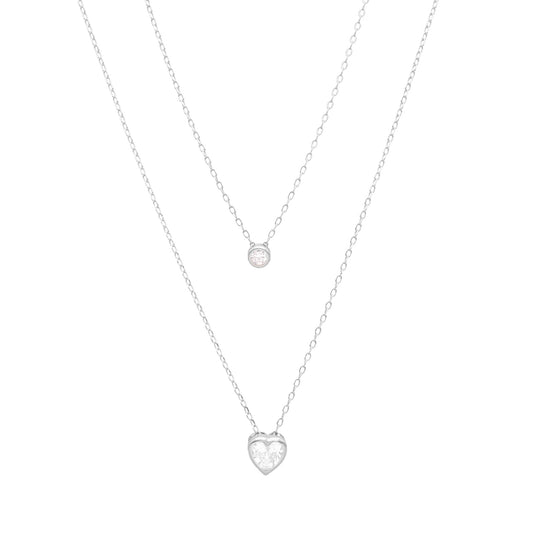 Fio Duplo em Prata com Zircão e Coração - Loja do Ouro