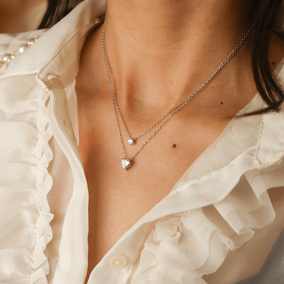 Fio Duplo em Prata com Zircão e Coração - Loja do Ouro