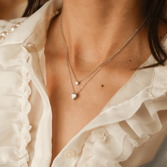 Fio Duplo em Prata com Zircão e Coração - Loja do Ouro